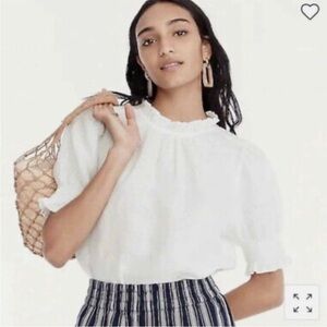 J Crew Smocked Puff- Sleeve Linen Top